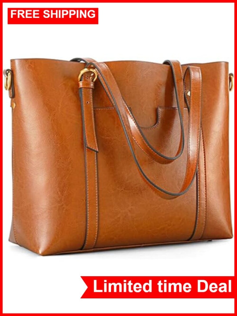 Genuine Leather Tote Bag Women Shoulder Satchel Adjustable Straps